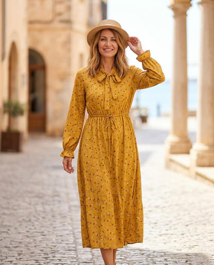 ExpressOutlet24 - Canav | Floral Long-Sleeved Midi Dress Women
