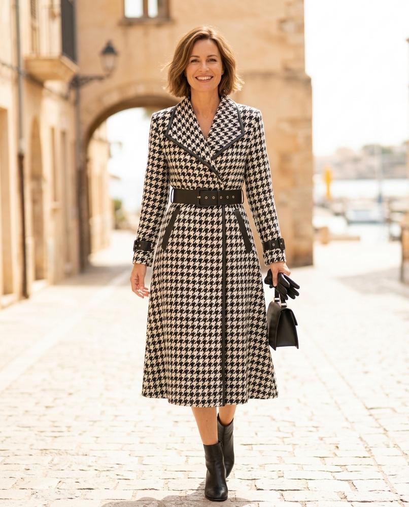 ExpressOutlet24 - Tisel | Houndstooth Belted Coat Women