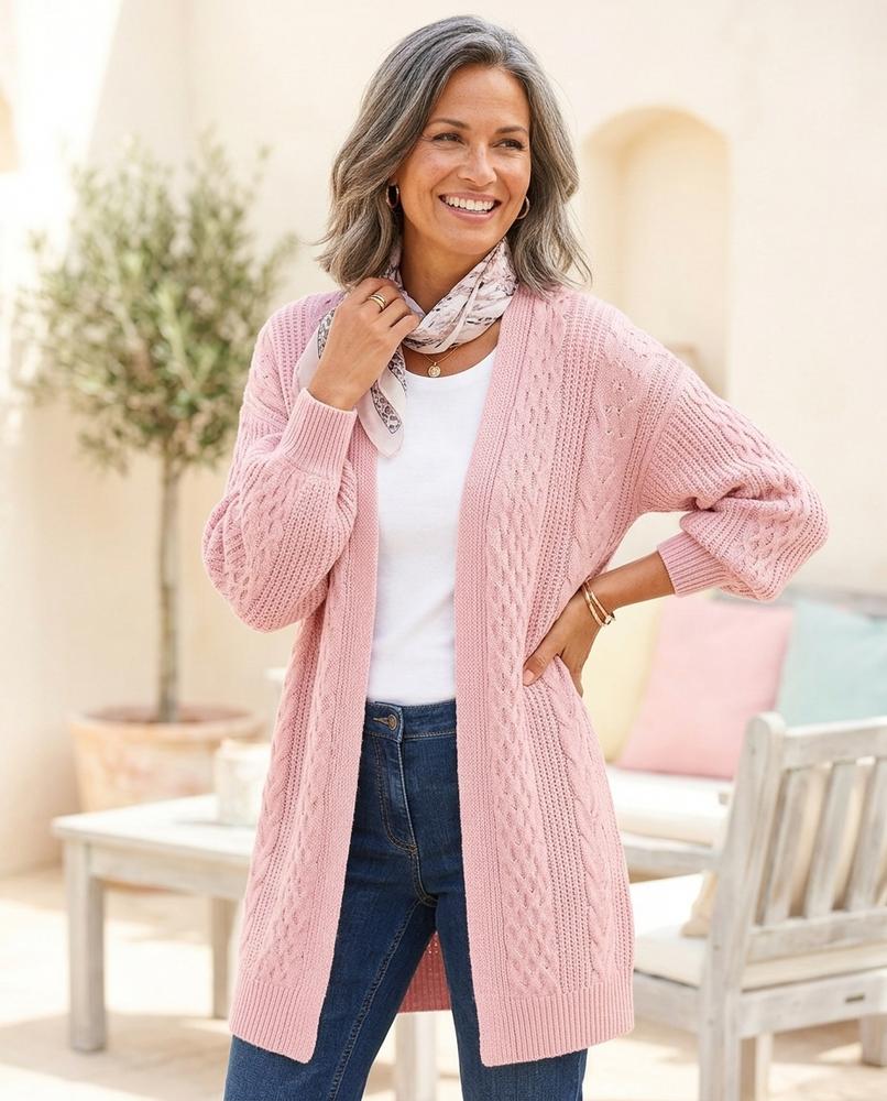 ExpressOutlet24 - Elmin | Open-Front Cable-Knit Knit Cardigan Women