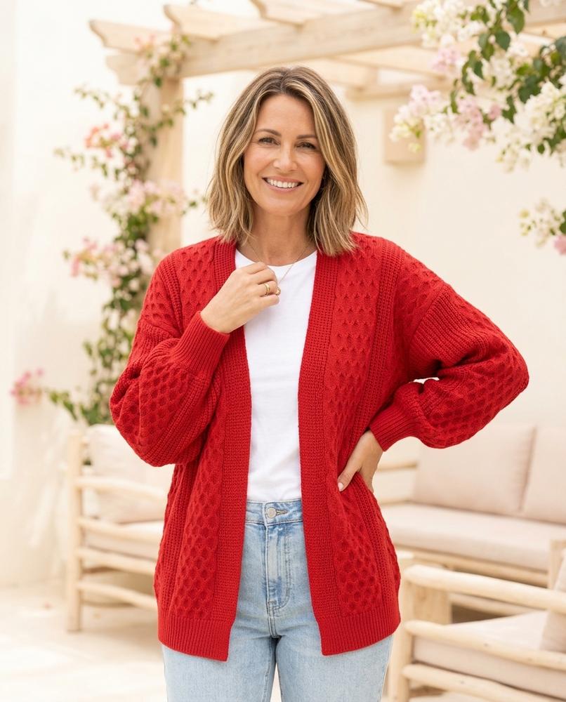ExpressOutlet24 - Elmin | Open-Front Cable-Knit Knit Cardigan Women