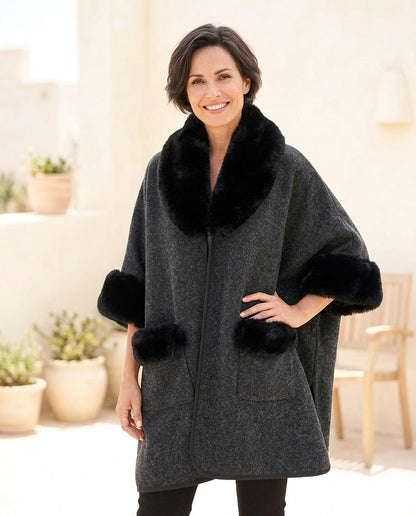 ExpressOutlet24 - Sukot | Faux-Fur Trimmed Cape-Style Coat Women