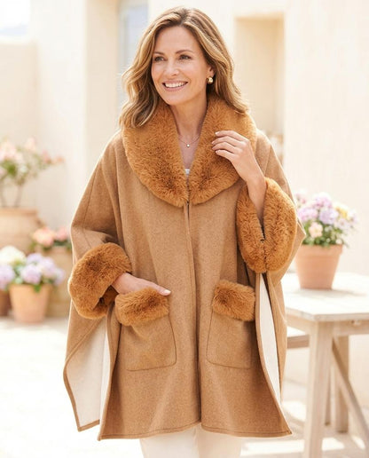 ExpressOutlet24 - Sukot | Faux-Fur Trimmed Cape-Style Coat Women