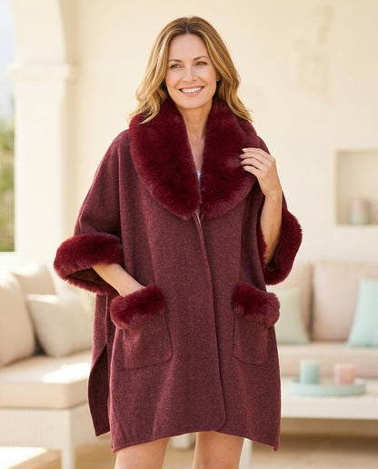 ExpressOutlet24 - Sukot | Faux-Fur Trimmed Cape-Style Coat Women