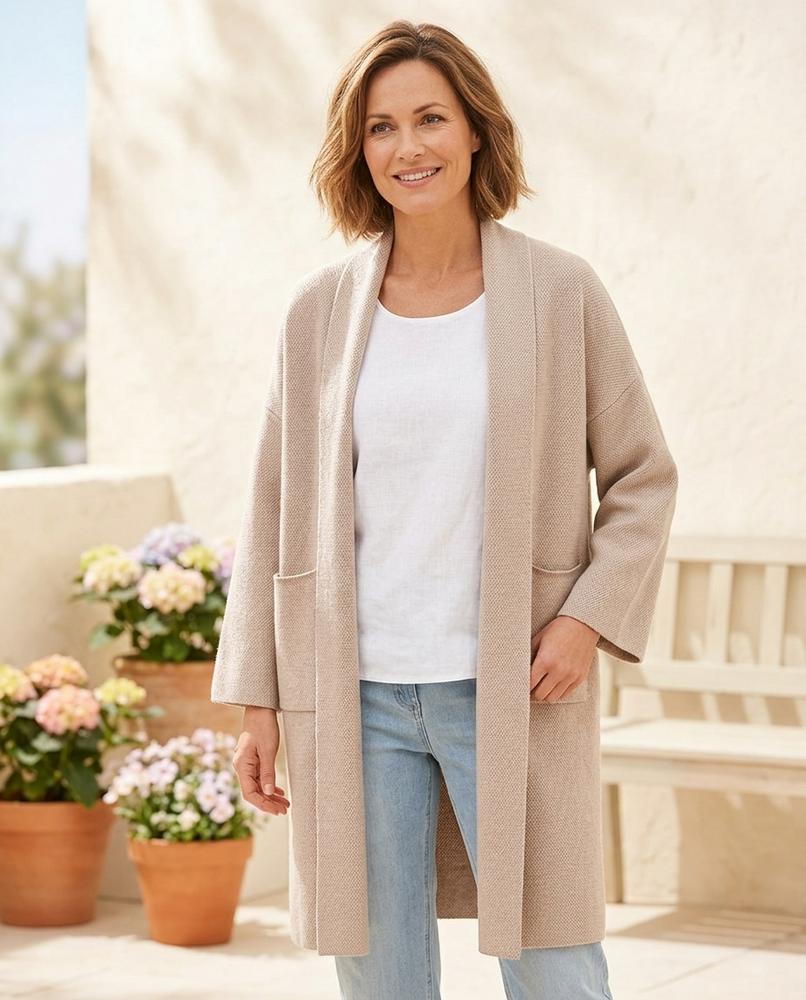 ExpressOutlet24 - Memen | Textured Open-Front Knit Cardigan Women