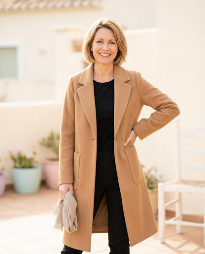 ExpressOutlet24 - Sopol | Single-Breasted Notched Lapel Coat Women