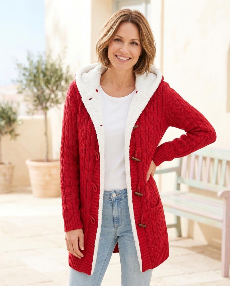 ExpressOutlet24 - Terid | Sherpa-Lined Cable-Knit Knit Cardigan Women