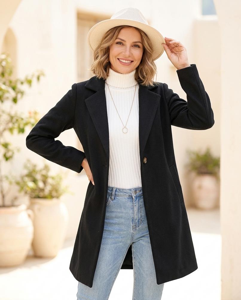 ExpressOutlet24 - Nehom | Single-Button Notched Lapel Coat Women