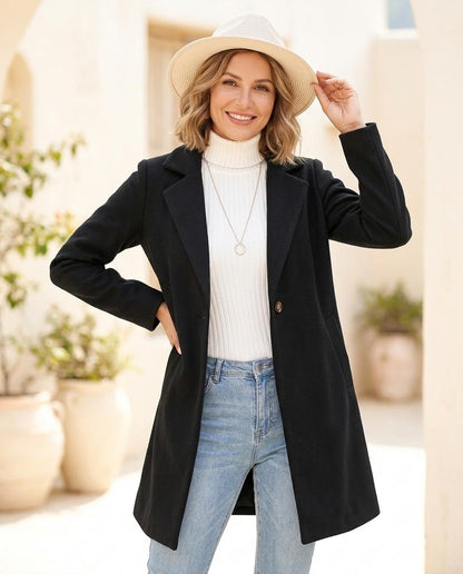 ExpressOutlet24 - Nehom | Single-Button Notched Lapel Coat Women
