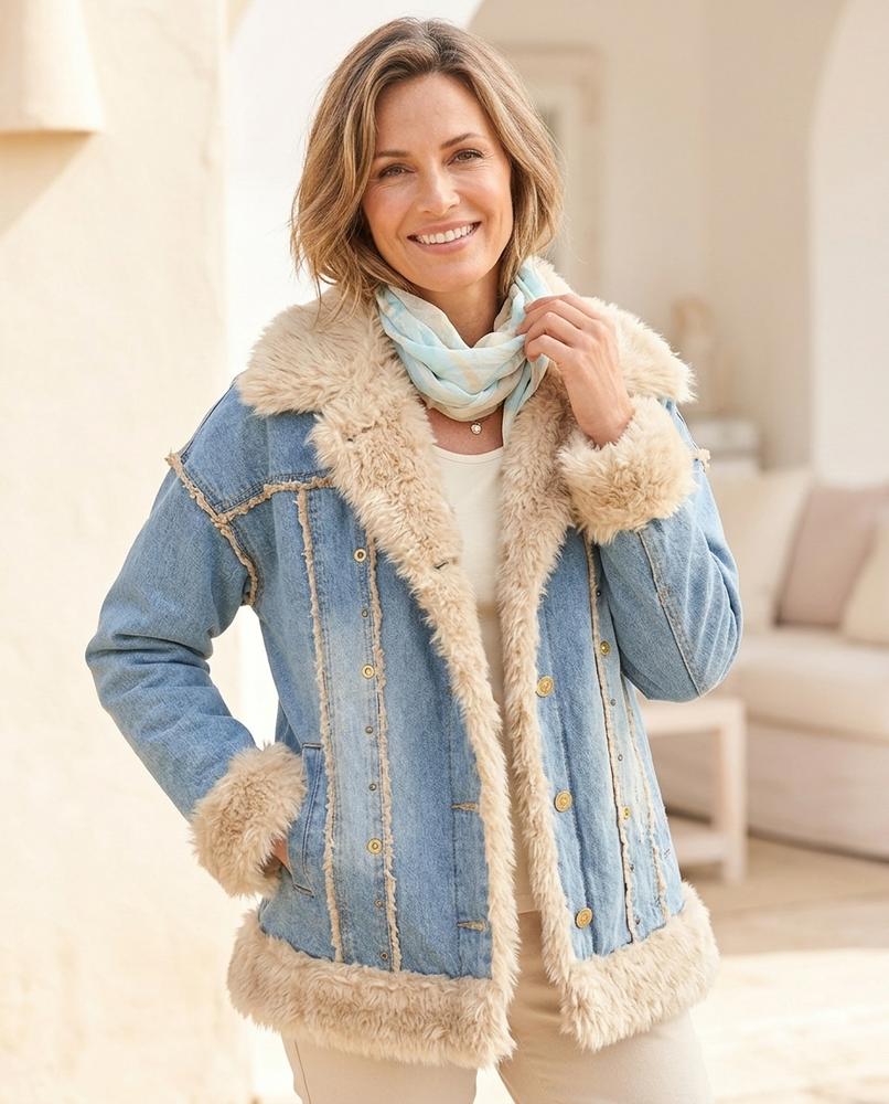 ExpressOutlet24 - Citir | Faux Fur-Lined Washed Denim Jacket Women