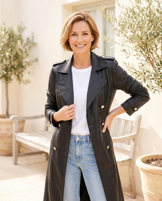 ExpressOutlet24 - Teruv | Double-Breasted Faux Leather Coat Women