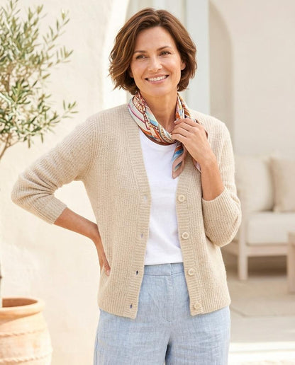 ExpressOutlet24 - Detar | Waffle-Knit Collared Knit Cardigan Women