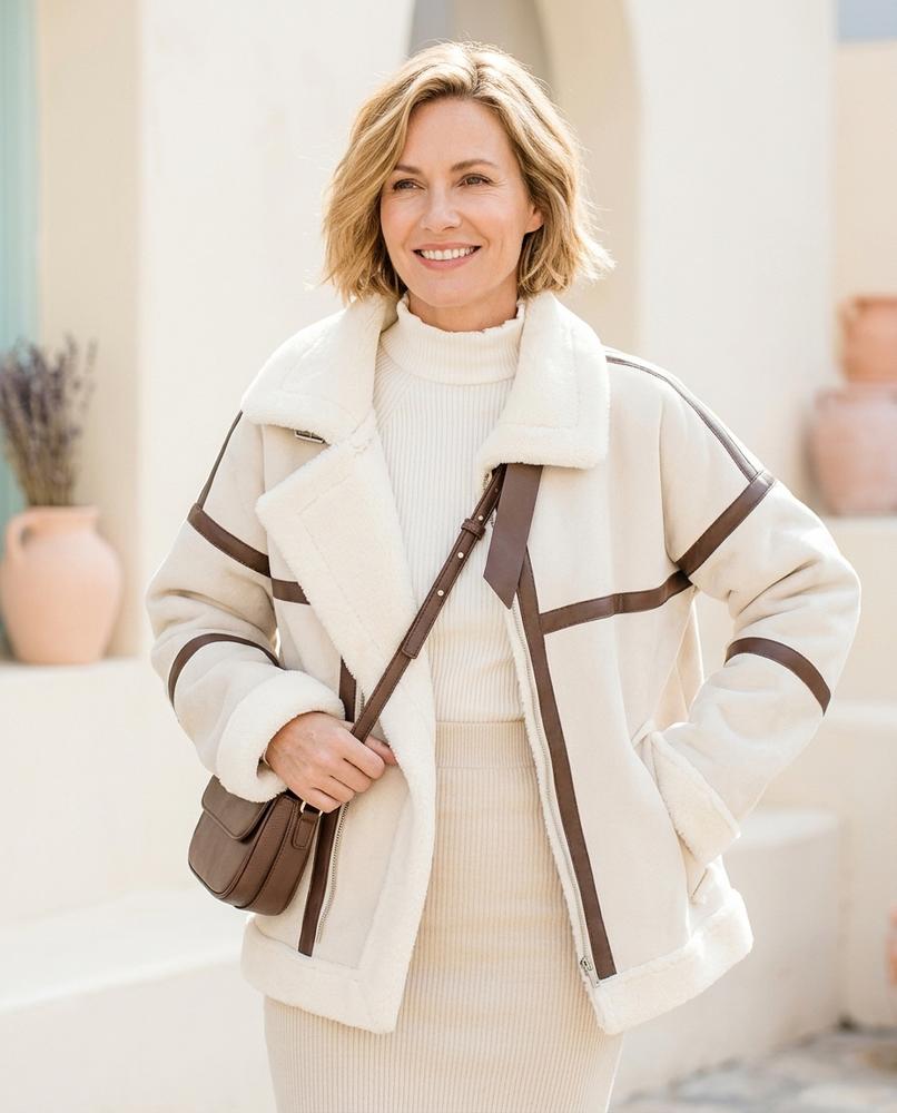 ExpressOutlet24 - Cuser | Shearling-Lined Contrast-Trim Jacket Women