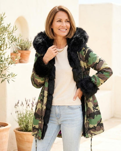 ExpressOutlet24 - Movum | Camouflage Faux-Fur Coat Women