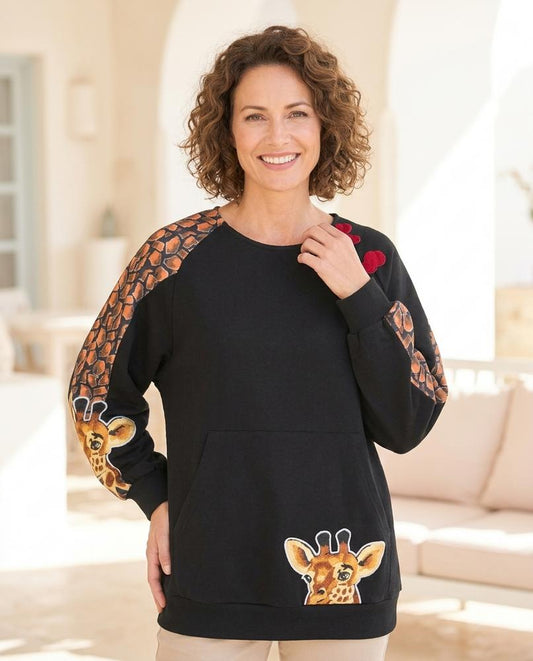 ExpressOutlet24 - Lidon | Appliquéd Contrast-Sleeve Sweatshirt Women