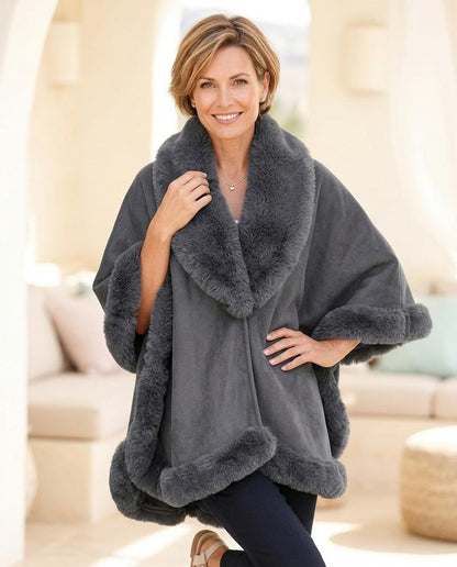 ExpressOutlet24 - Sozed | Faux-Fur-Trimmed Cape-Style Coat Women