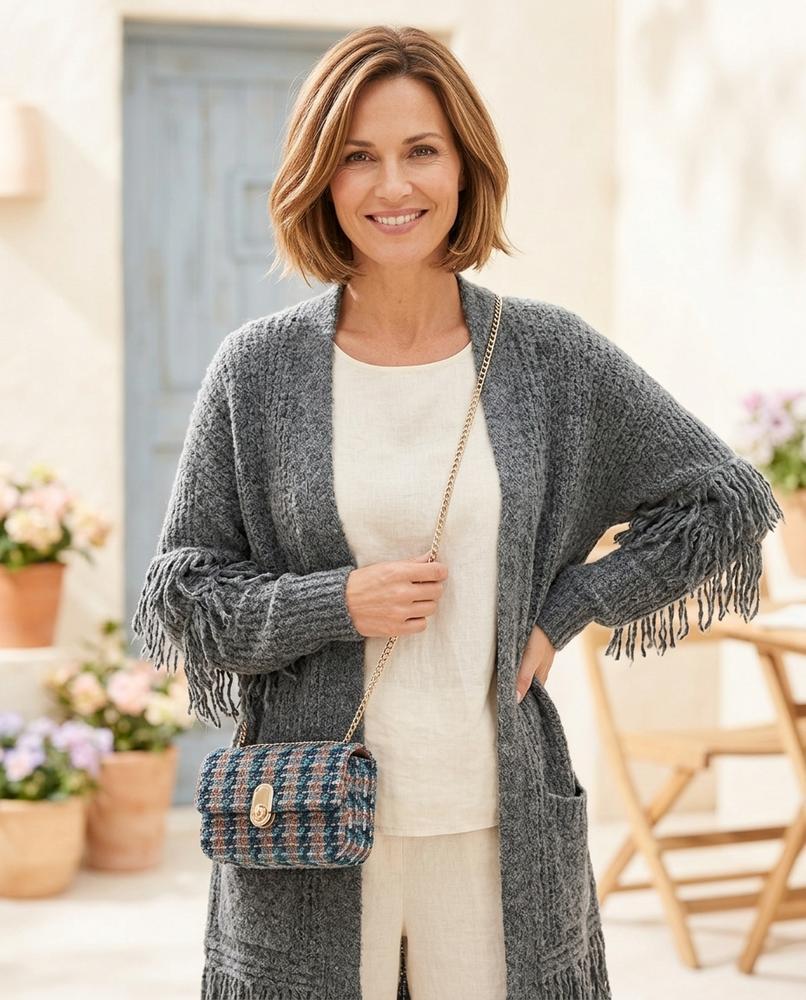 ExpressOutlet24 - Sudom | Fringed Open-Front Knit Cardigan Women