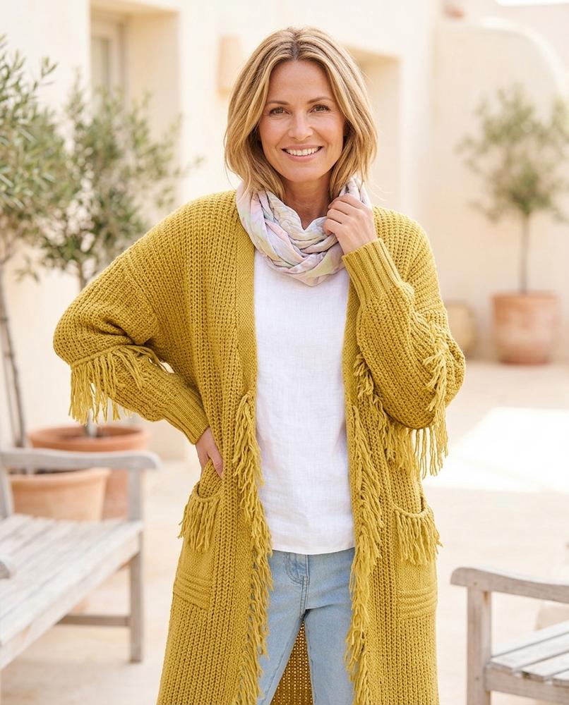 ExpressOutlet24 - Sudom | Fringed Open-Front Knit Cardigan Women