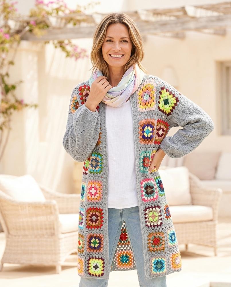 ExpressOutlet24 - Mehen | Granny Square Open-Front Knit Cardigan Women