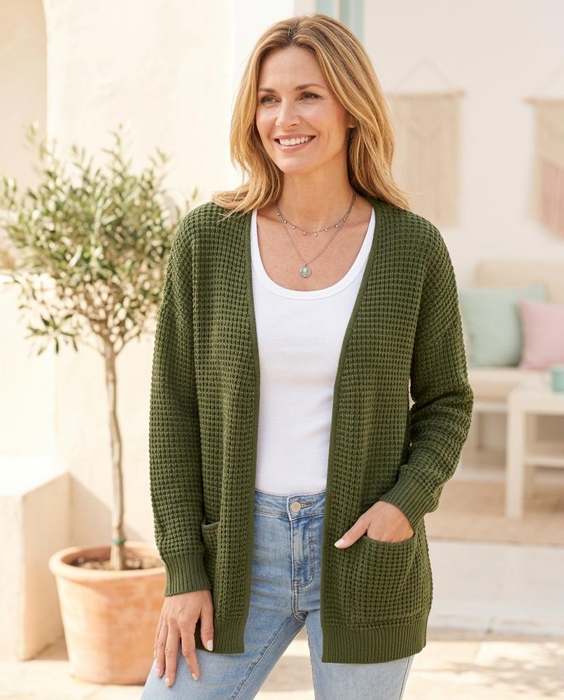 ExpressOutlet24 - Lanon | Waffle-Knit Open-Front Knit Cardigan Women