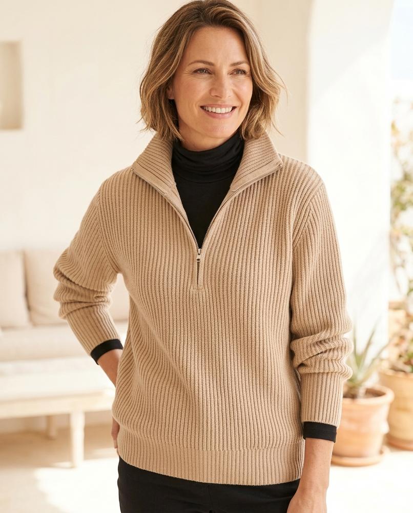 ExpressOutlet24 - Mamit | Zip-Up Rib-Knit Knit Cardigan Women
