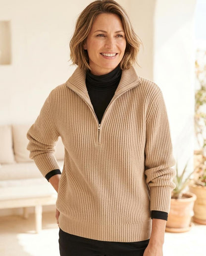 ExpressOutlet24 - Mamit | Zip-Up Rib-Knit Knit Cardigan Women