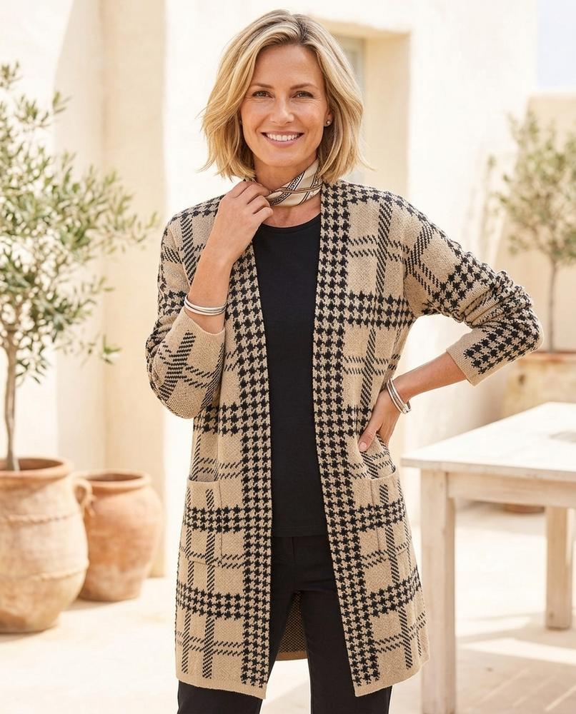 ExpressOutlet24 - Kugim | Plaid Open-Front Knit Cardigan Women