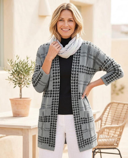 ExpressOutlet24 - Kugim | Plaid Open-Front Knit Cardigan Women