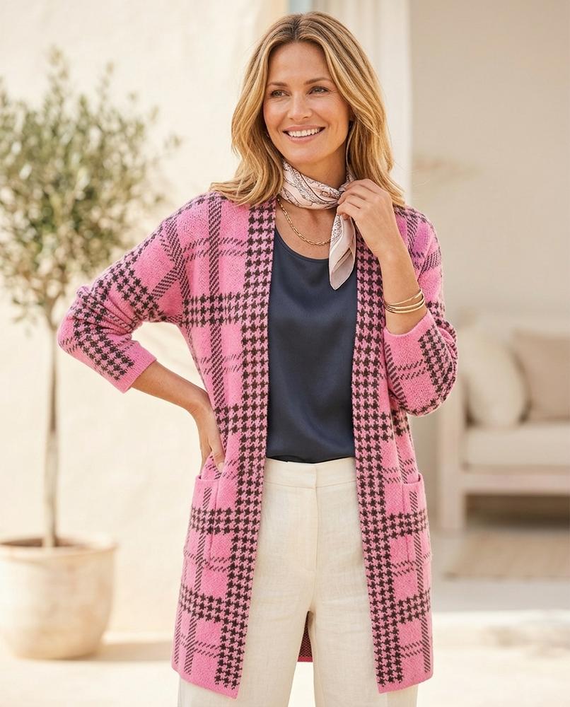 ExpressOutlet24 - Kugim | Plaid Open-Front Knit Cardigan Women