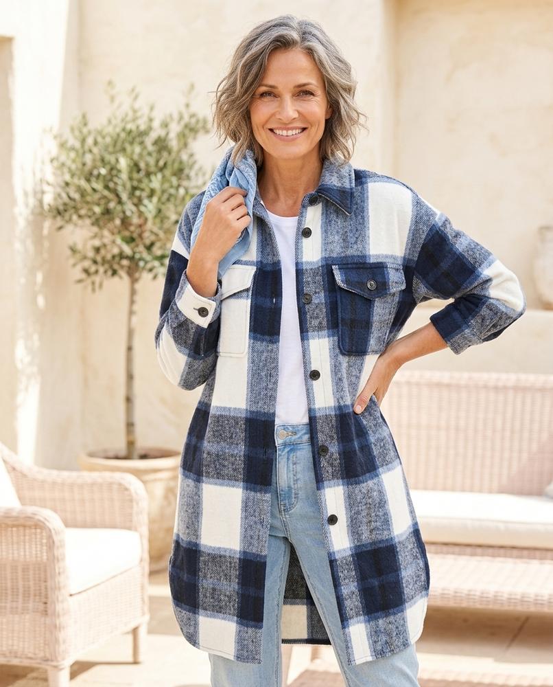 ExpressOutlet24 - Yiben | Plaid Longline Coat Women