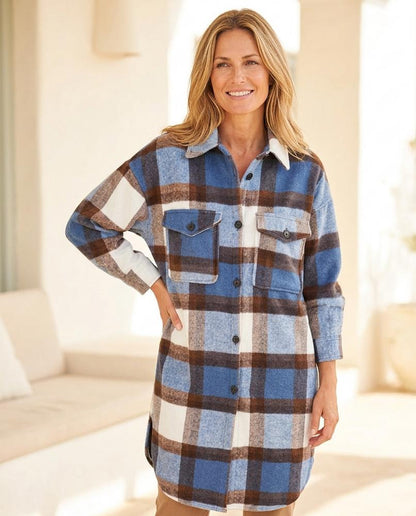 ExpressOutlet24 - Yiben | Plaid Longline Coat Women
