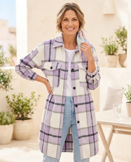 ExpressOutlet24 - Yiben | Plaid Longline Coat Women