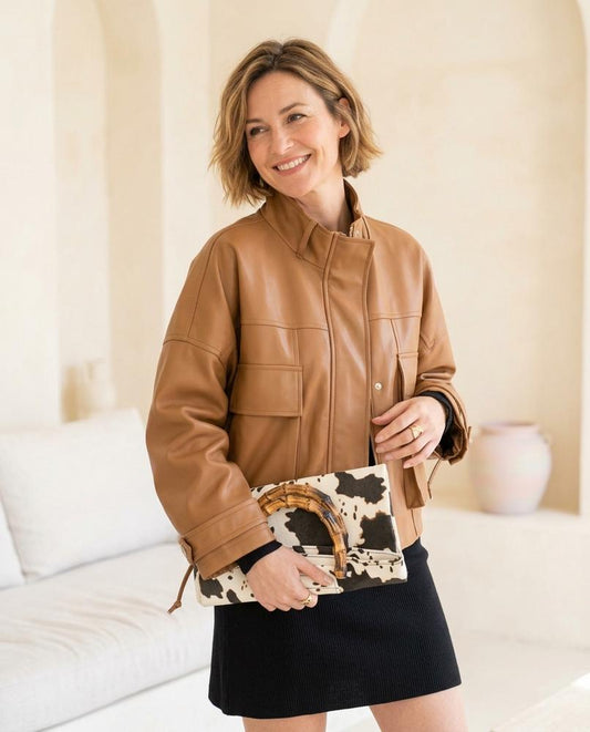 ExpressOutlet24 - Naron | Boxy-Fit Stand-Collar Leather Jacket Women