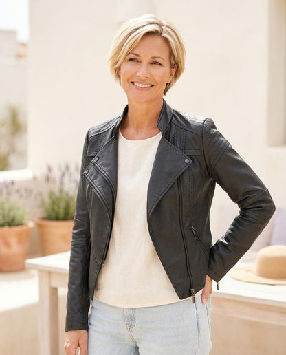 ExpressOutlet24 - Rizem | Asymmetrical Zip-Up Leather Jacket Women
