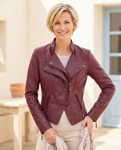 ExpressOutlet24 - Rizem | Asymmetrical Zip-Up Leather Jacket Women