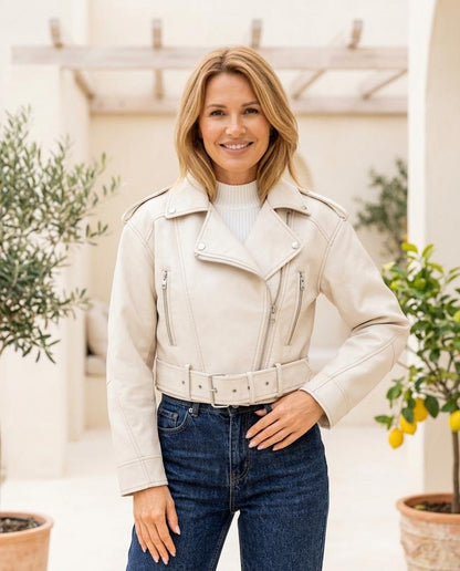 ExpressOutlet24 - Sunen | Belted Cropped Leather Jacket Women