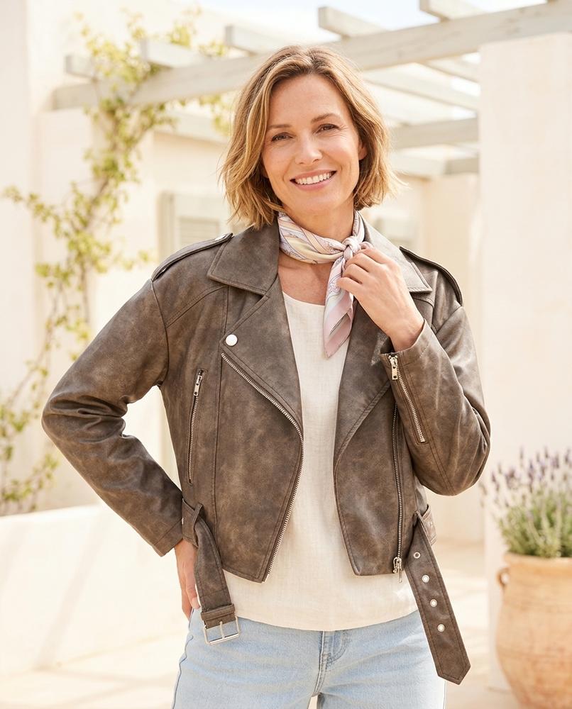 ExpressOutlet24 - Aelom | Belted Cropped Leather Jacket Women