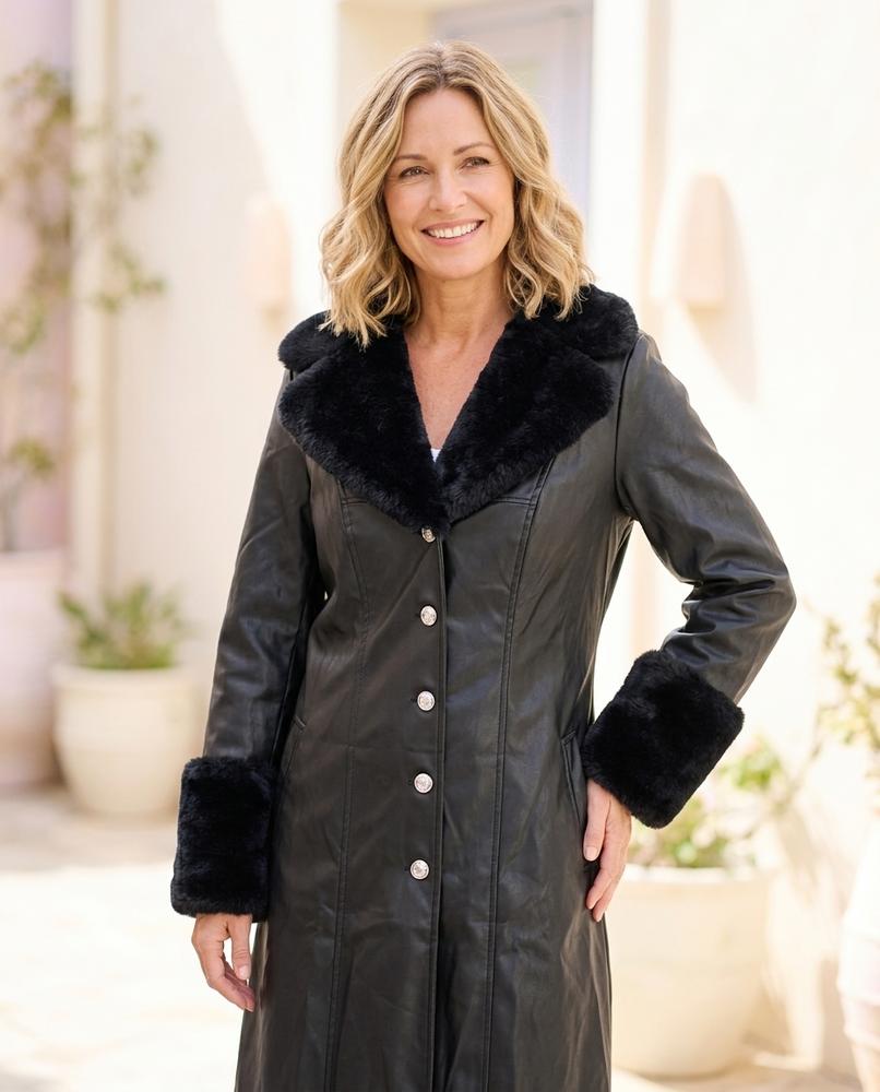ExpressOutlet24 - Domer | Faux-Leather Fur-Trimmed Coat Women