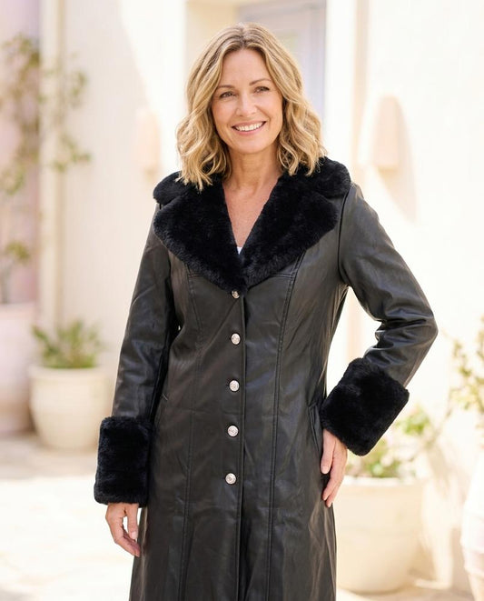 ExpressOutlet24 - Domer | Faux-Leather Fur-Trimmed Coat Women