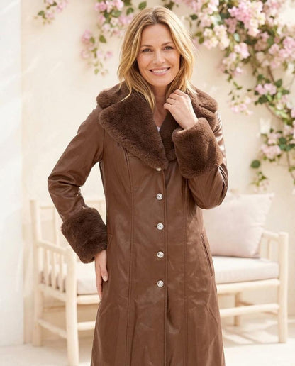 ExpressOutlet24 - Domer | Faux-Leather Fur-Trimmed Coat Women