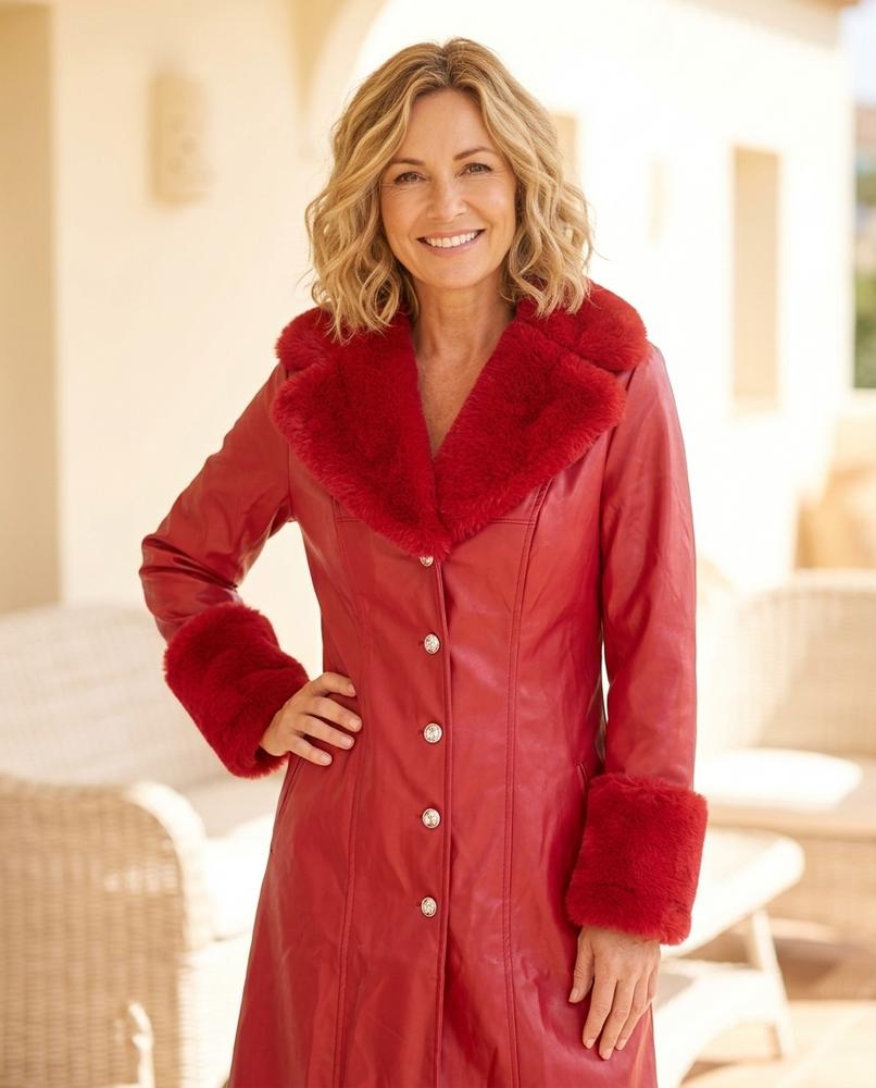 ExpressOutlet24 - Domer | Faux-Leather Fur-Trimmed Coat Women