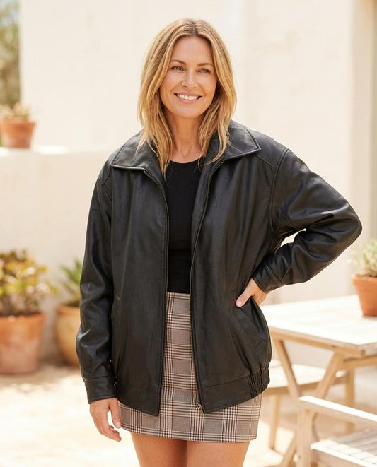 ExpressOutlet24 - Zusos | Oversized Zip-Up Leather Jacket Women