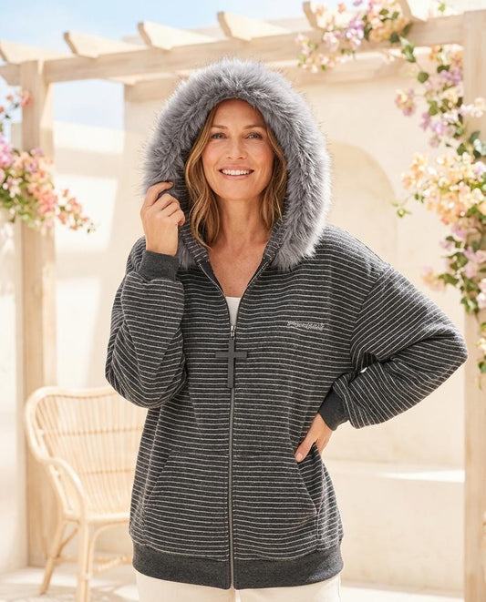 ExpressOutlet24 - Ailul | Faux-Fur Striped Hoodie Women