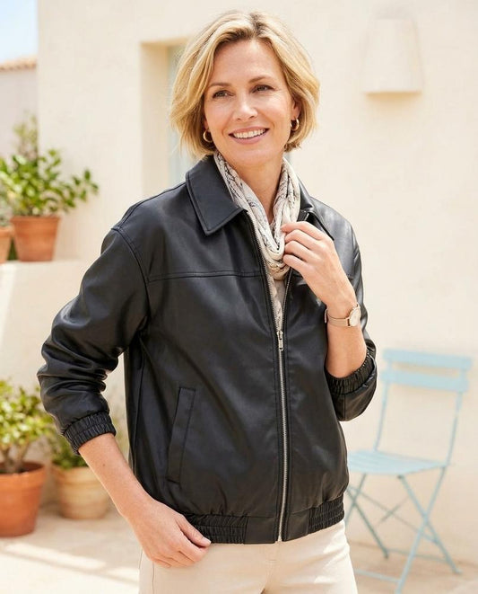 ExpressOutlet24 - Zip-Up Faux-Leather Jacket Women