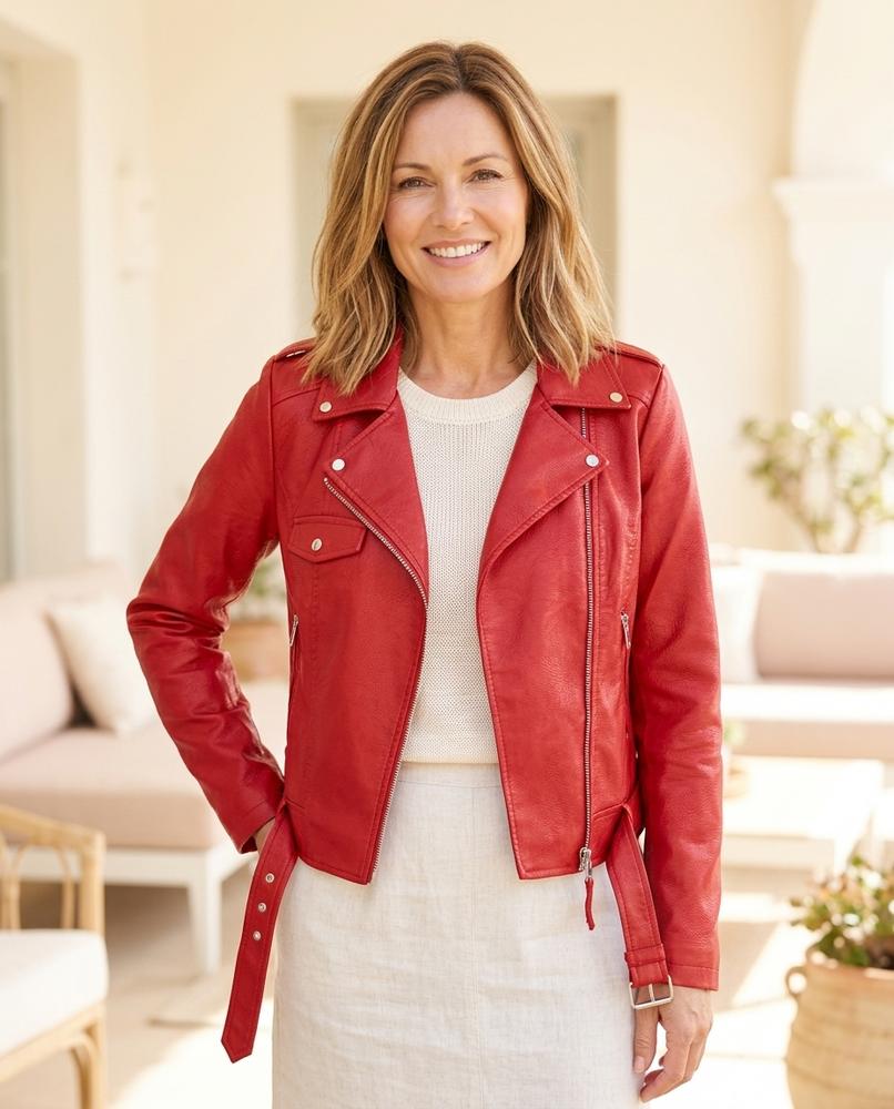 ExpressOutlet24 - Lehud | Asymmetrical Belted Leather Jacket Women