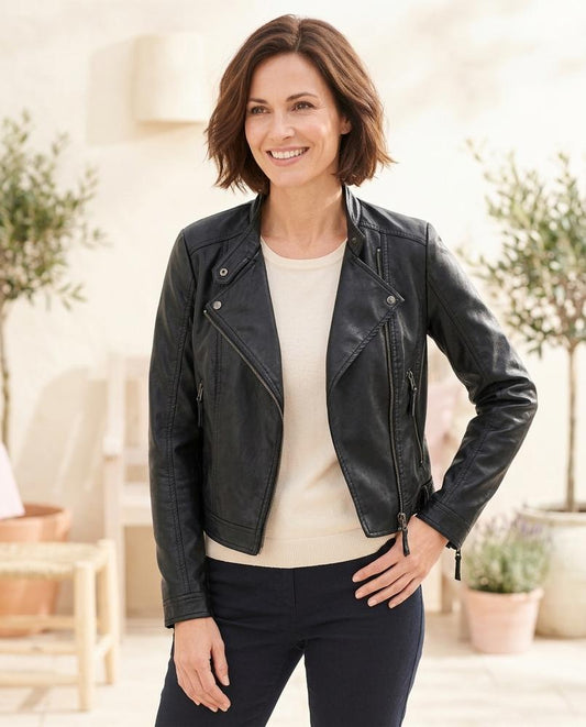 ExpressOutlet24 - Zobil | Asymmetrical Fitted Leather Jacket Women