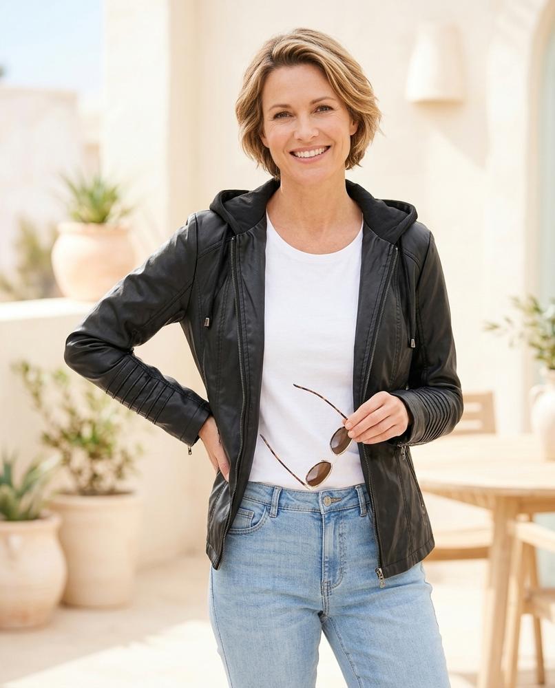 ExpressOutlet24 - Yovil | Hooded Zipped Leather Jacket Women