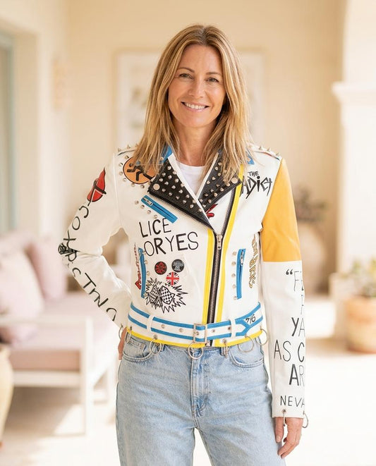 ExpressOutlet24 - Sonus | Studded Graphic Print Leather Jacket Women