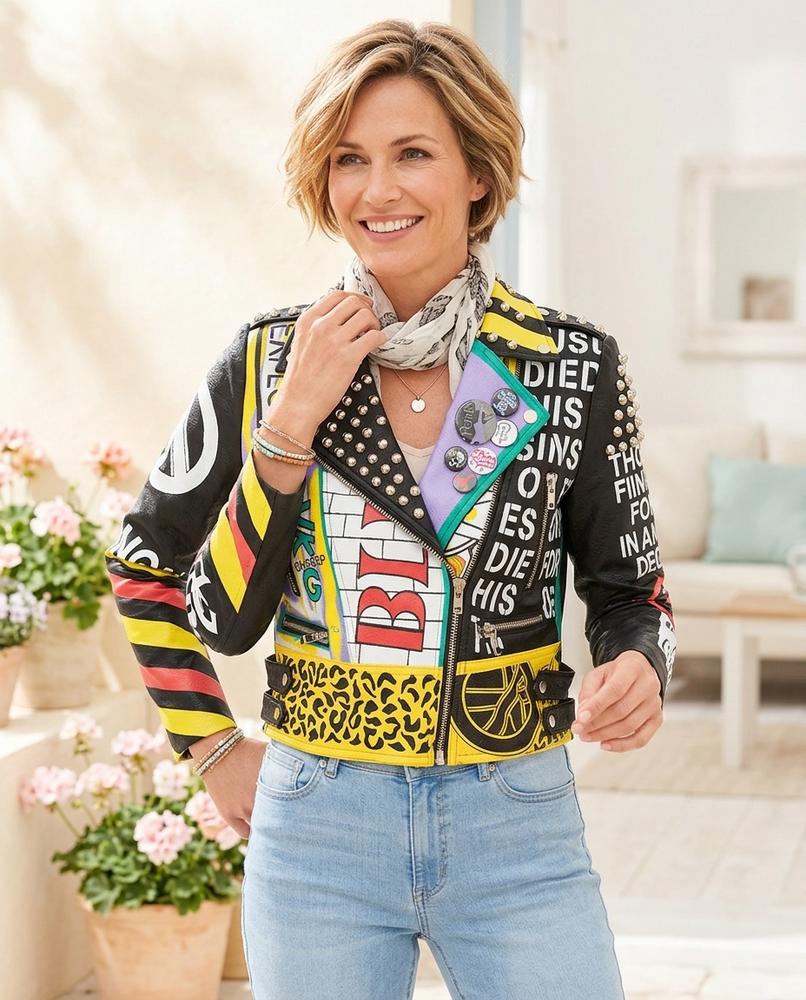 ExpressOutlet24 - Cevir | Printed Studded Leather Jacket Women