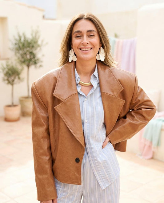 ExpressOutlet24 - Zovov | Boxy Single-Breasted Leather Jacket Women