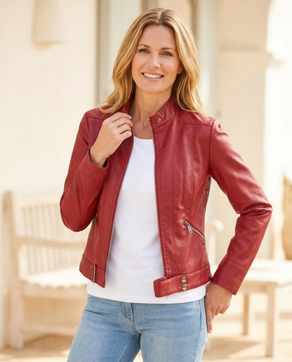ExpressOutlet24 - Vusul | Zipped Stand-Collar Leather Jacket Women